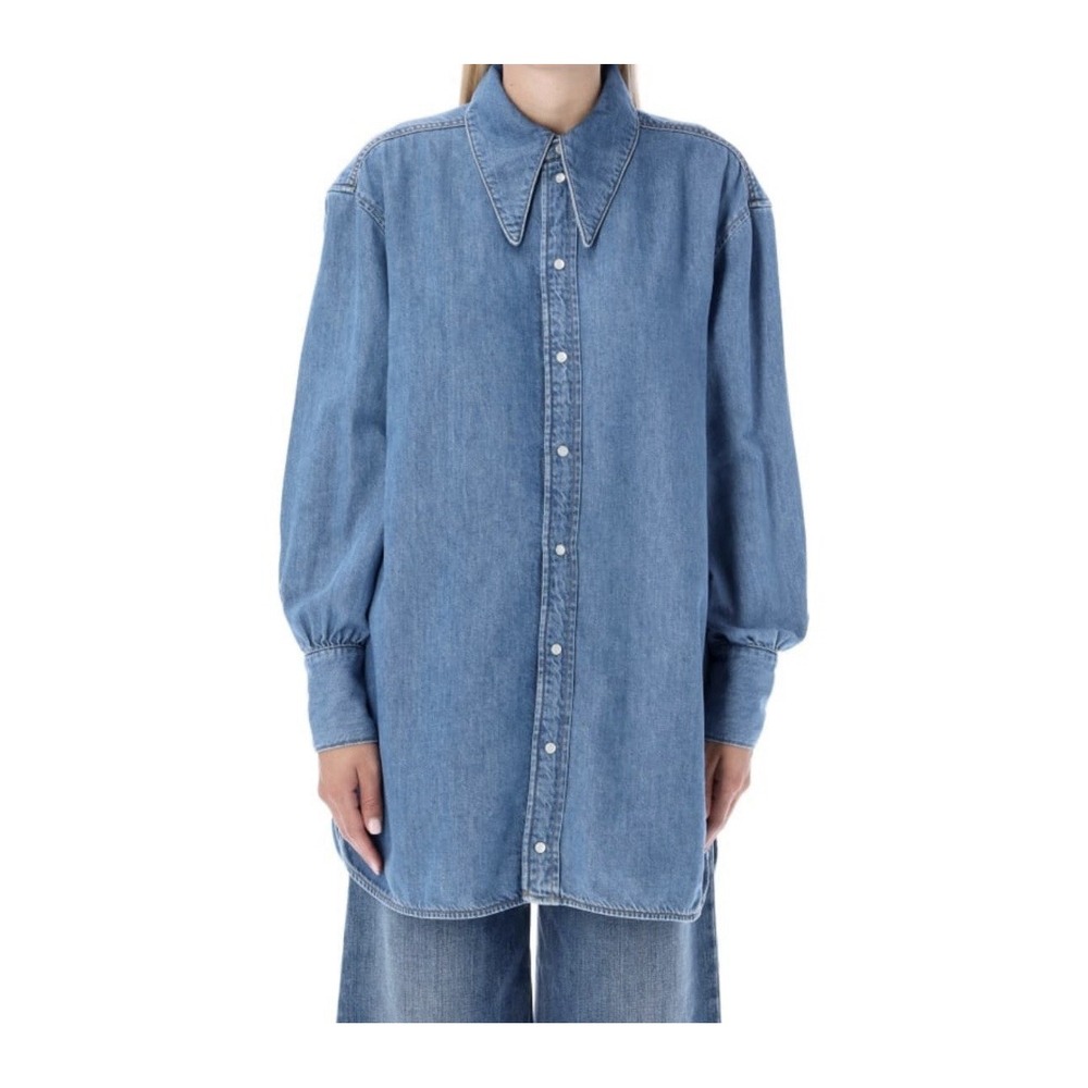 GANNI Shirt Top Women's‎ L/XL Pearl Snap Oversized Designer Long Sleeve